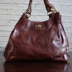 COACH Madison Maggie Leather Hobo Shoulder Bag (Brown)